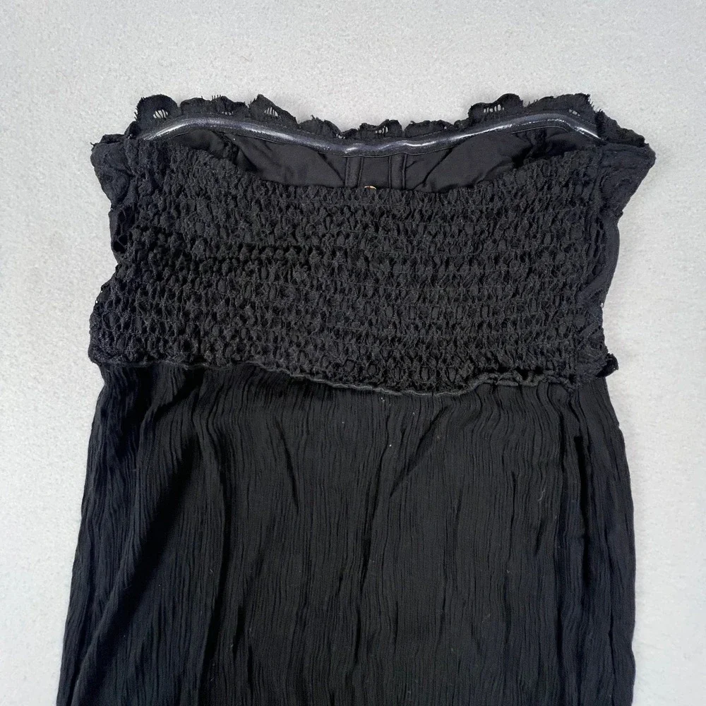 Free People FP One Maxi Dress Womens M Black Crochet Lace Boho Fiesta Ruffle